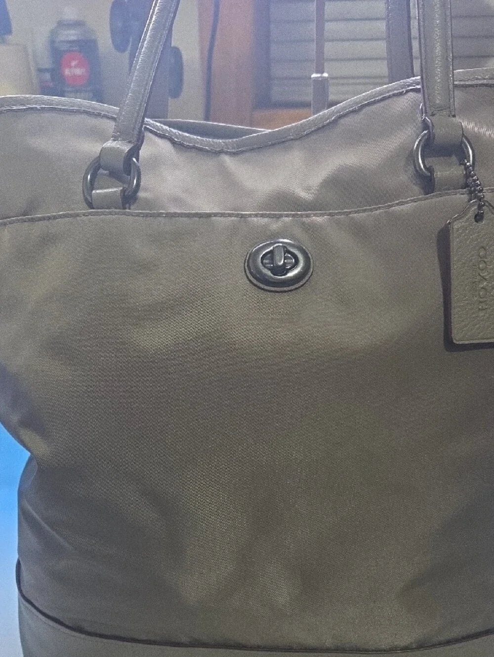 Coach Taupe Nylon Carryall  Tote with Leather Trim
